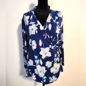41 Hawthorn 3/4 Length Sleeve Blue Floral Top